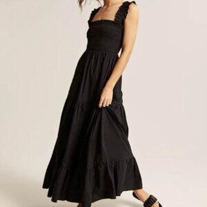 A&F Black Smocked Maxi Ruffle Dress (S)